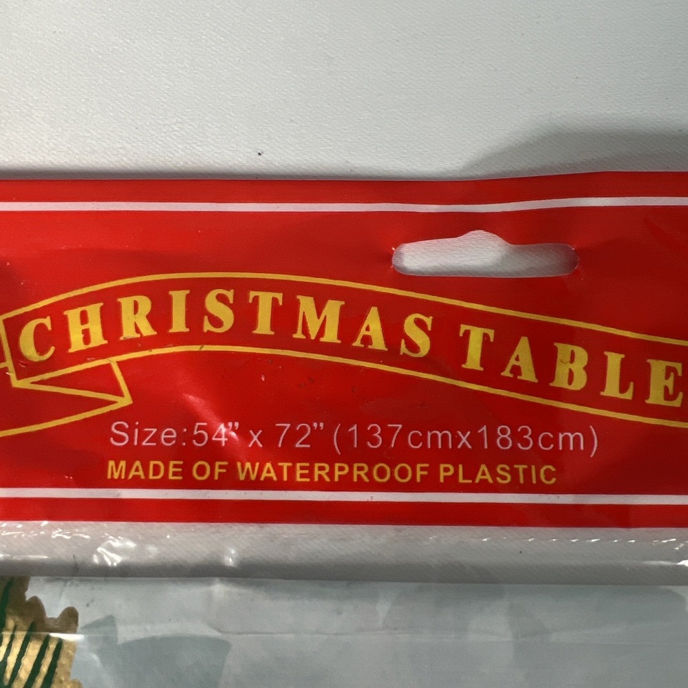 New- Christmas Poinsettia Waterproof Plastic Table Cover Holiday 54 x 72 - Picture 2 of 3
